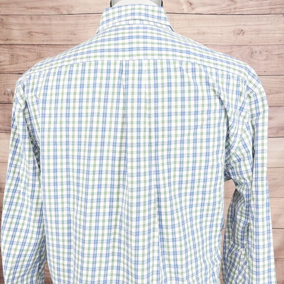 GH BASS CO LONG SLEEVE GREEN BLUE PLAID BUTTON DOWN SHIRT MENS XL - Picture 5 of 6